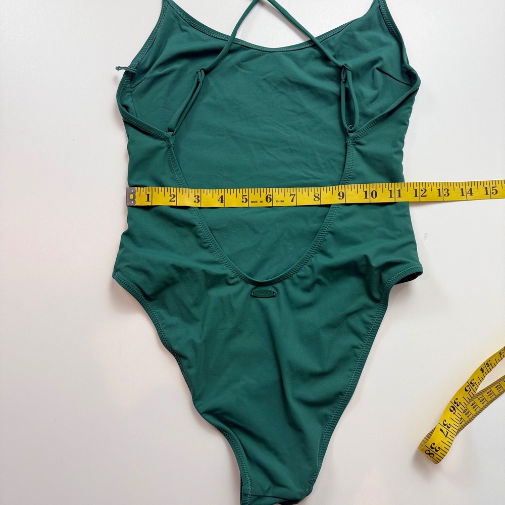 Vuori Womens Turquoise Green Open Back One Piece Swimsuit High Cut Scoop Neck - Picture 6 of 6